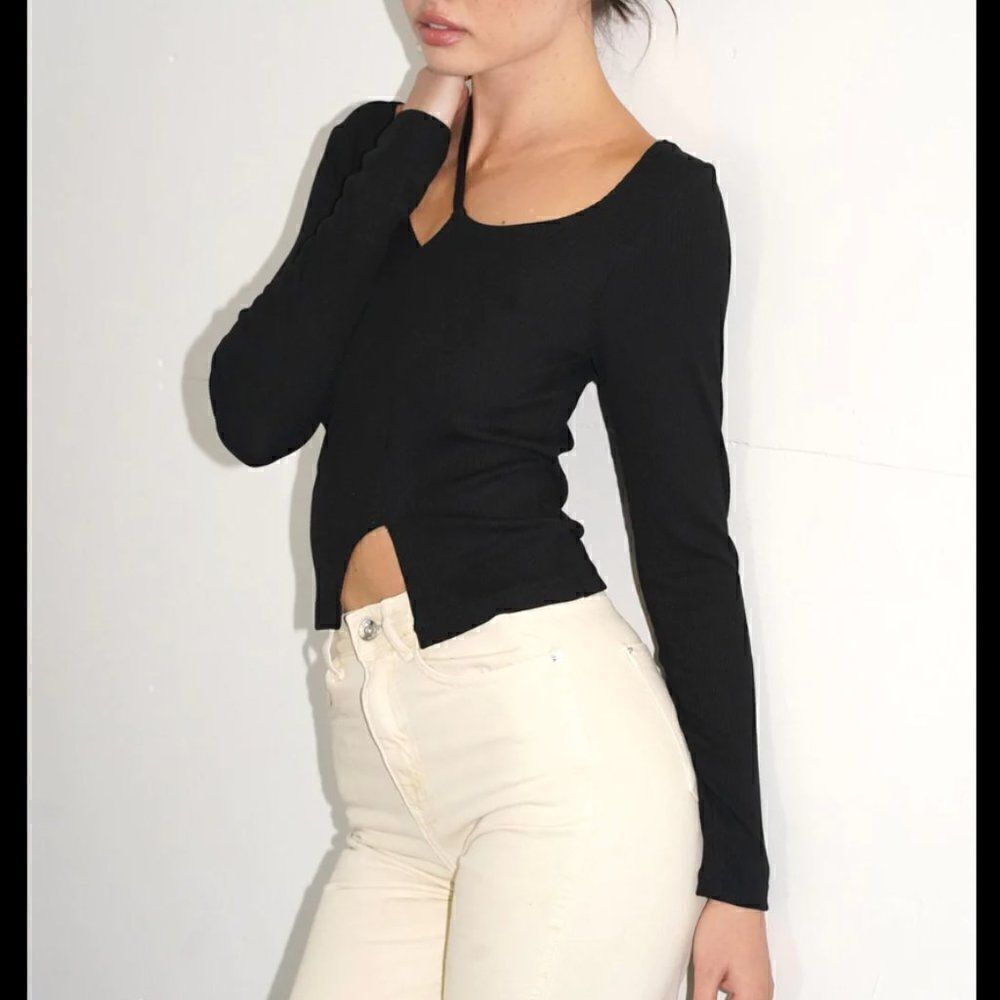 LNA Revolve Black Long Sleeve Cut Out Top Sz S